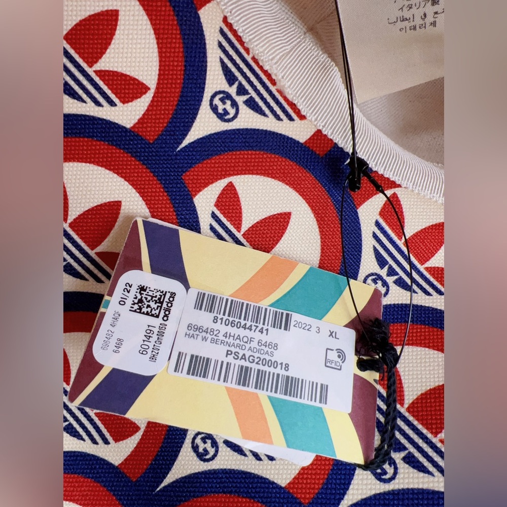 ❌SOLD❌Adidas X Gucci GG Trefoil Print Wide Brim Hat Size XL (59 cm) in Bule/Red - Picture 11 of 13